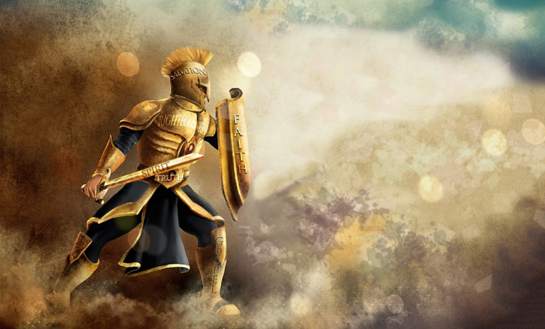 TheREDWords.website/BLOG page. A photorealistic color image of a person wearing the Armor of God.