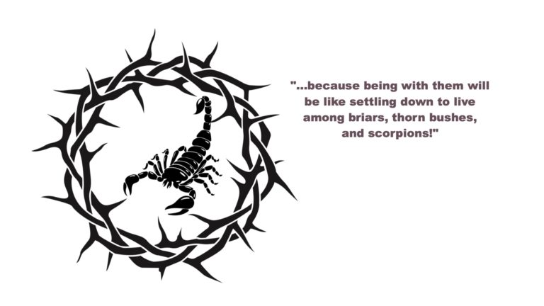 TheREDWords.website/BLOG page. A graphic design of a scorpion inside the crown of thorns.