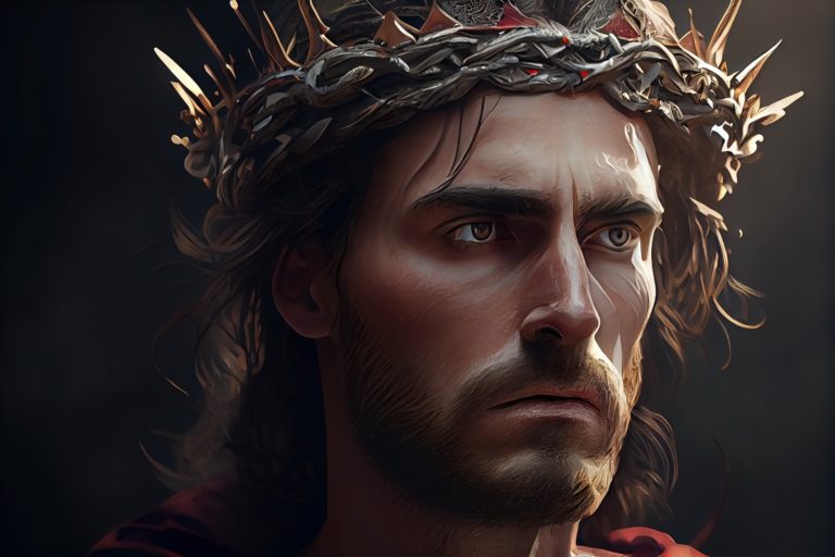 TheREDWords.website/BLOG page. A photorealistic image of the Lord Jesus Christ's head and face. He's wearing a crown of thorns.