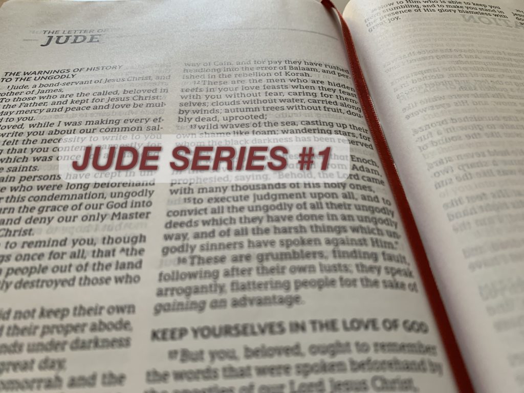 TheREDWords.website/BLOG page. A photo of the Bible open to JUDE, part 1.