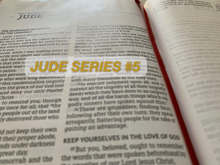 TheREDWords.website/BLOG page. A photo of the Bible open to JUDE, part 5.