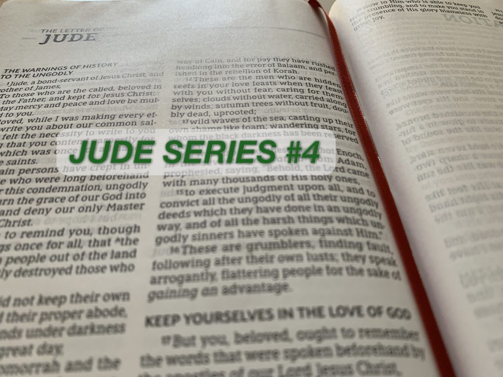 TheREDWords.website/BLOG page. A photo of the Bible open to JUDE, part 4.