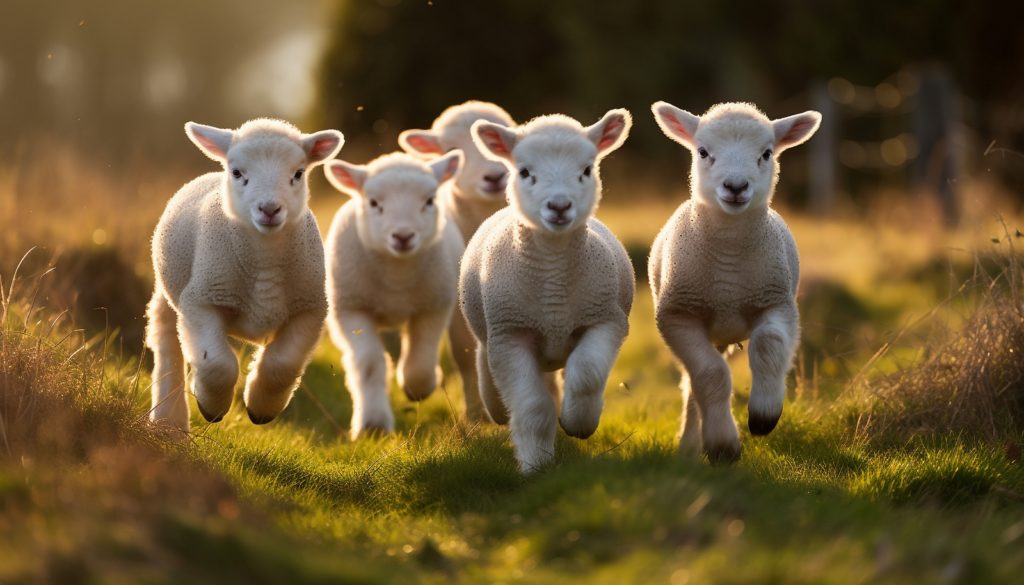 TheREDWords.website/BLOG page. A realism illustration of a herd of adorable lambs running toward the viewer.