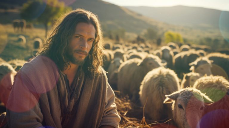 TheREDWords.website/BLOG page. A photorealistic photo of the Lord Jesus Christ amid a herd of sheep.