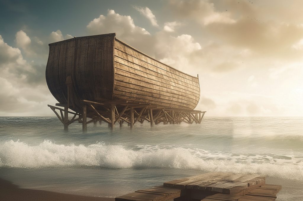 TheREDWords.website/BLOG page. A photorealistic color image of Noah's Ark.