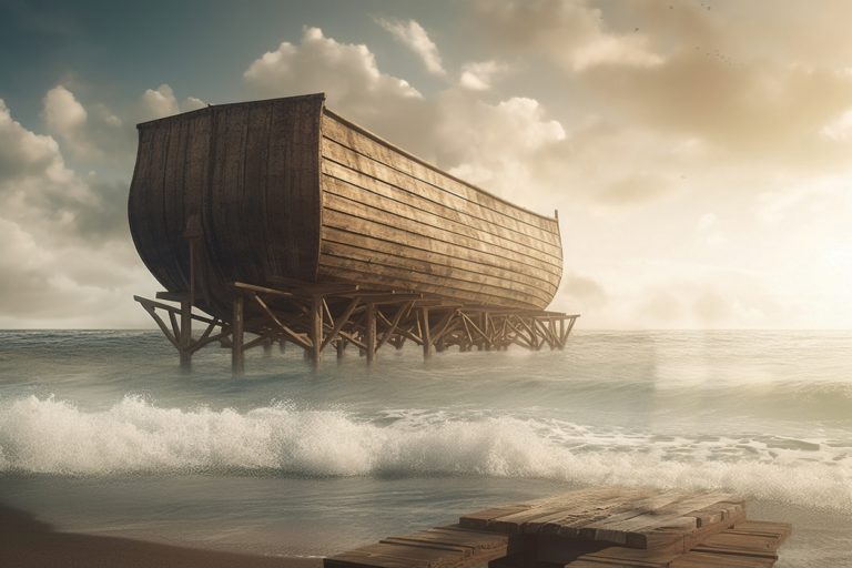 TheREDWords.website/BLOG page. A photorealistic color image of Noah's Ark.