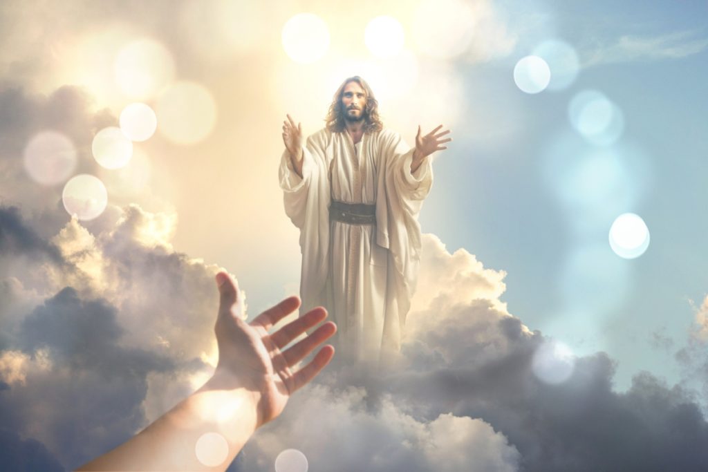 TheREDWords.website/BLOG page. A photorealistic image of the Lord Jesus Christ reaching for a person's hand.