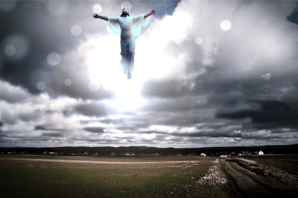 TheREDWords.website/BLOG page. A photorealistic image of the Lord Jesus Christ hanging in the air above earth.