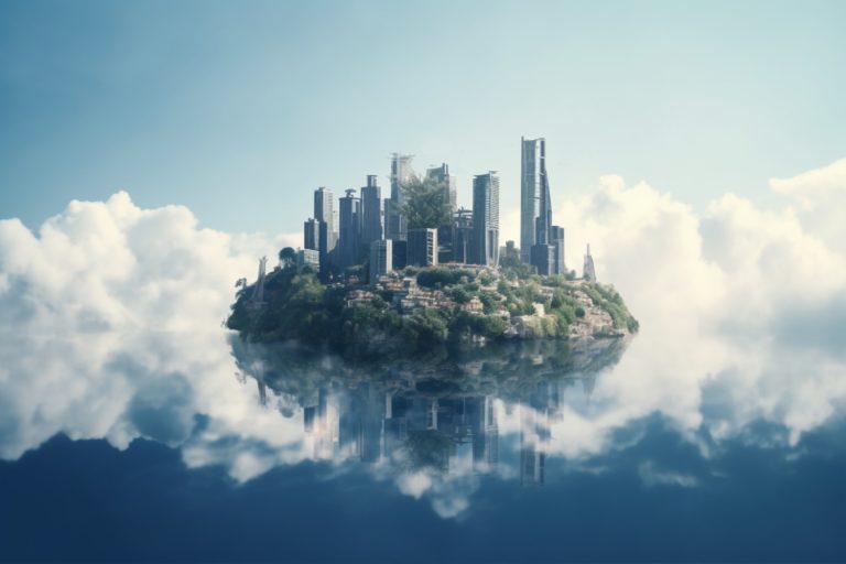 TheREDWords.website/BLOG page. A photorealistic illustration of the floating New Holy City Jerusalem.