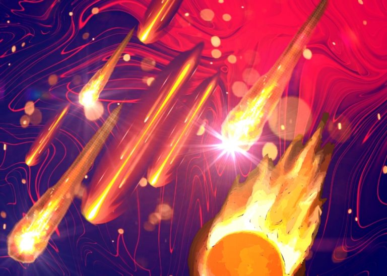 TheREDWords.website/Blog. An illustration of fireballs and flames coming down from heaven.